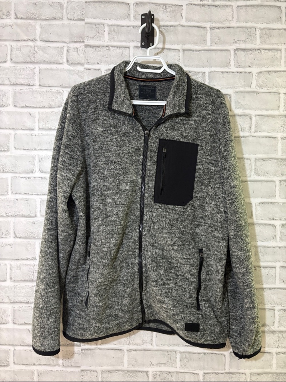 Abercrombie & Fitch Gray Full-Zip Knit Sweater Jacket, medium